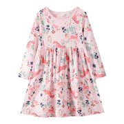 SkipStars Full Sleeve Beautiful Unicorn Floral Pattern Girls Dress, Pink