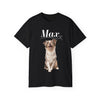 a black t - shirt with a picture of a dog on it