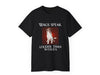 a black t - shirt with a dog saying wags speak louder than words