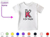 a white t - shirt with the letter k is for kauauauaua