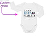 a baby bodysuit with a custom name and a picture of the baby&#39;s