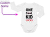 a baby bodysuit with the word, one cool kid lucas on it