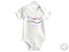 a baby bodysuit with a name and a cross on it