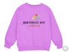 a purple sweatshirt with the words birthday joy on it