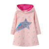 Shooting Star Embellished Dress with Hoddie,Pink