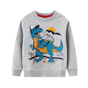 SkipStars Laughing Dino Round Neck Sweat Shirt ,Gray