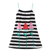 Sleeveless Black & White Striped Floral Summer Girls Dress | Toddler Girl Gift Kid Baby Girl Dress Gift Princess Girl Dress Cloths 2-8 Years